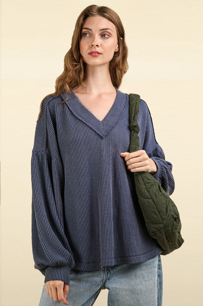 Doorbuster #74: Ribbed Oversized Top *Denim - Deer Creek Mercantile