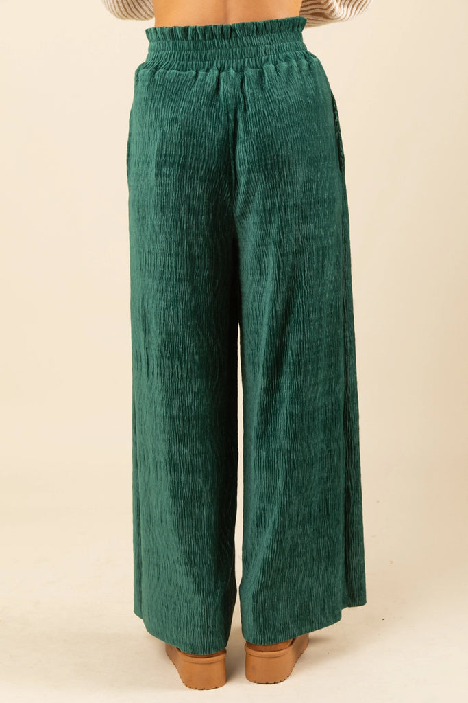 World Traveler Green Velvet Wide Leg Pants - Deer Creek Mercantile