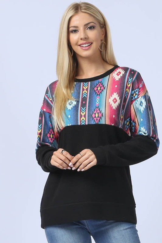 Doorbuster #10 Eden Southwest Color Block Pullover *Black/Multi - Deer Creek Mercantile