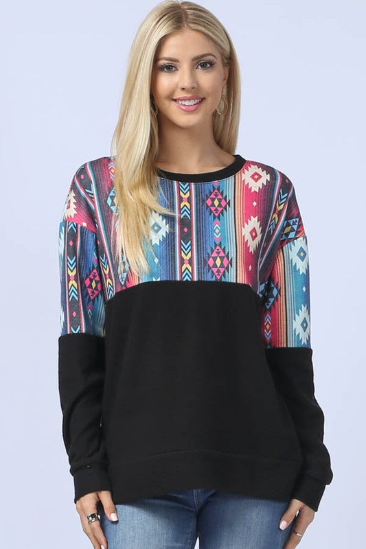 Doorbuster #10 Eden Southwest Color Block Pullover *Black/Multi - Deer Creek Mercantile