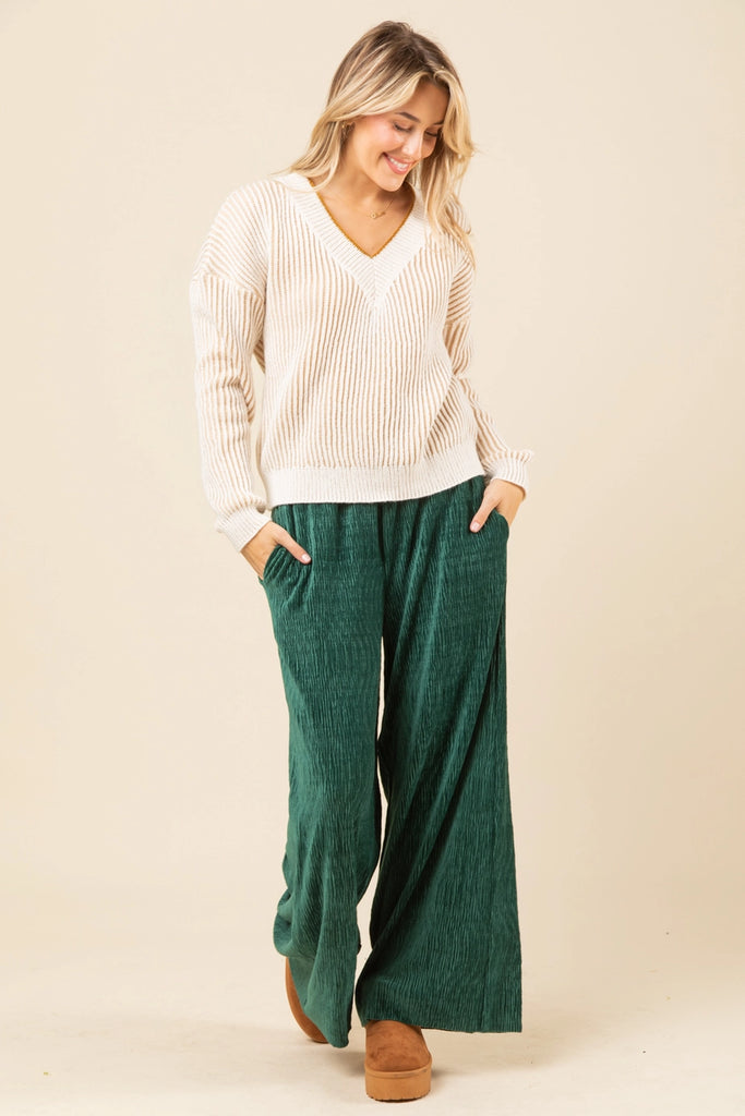 World Traveler Green Velvet Wide Leg Pants - Deer Creek Mercantile