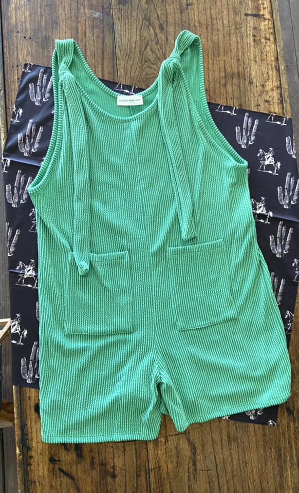 Joan's Kelly Green Ribbed Romper - Deer Creek Mercantile