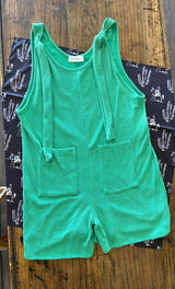 Joan's Kelly Green Ribbed Romper - Deer Creek Mercantile