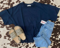 Basic French Terry Raw Edge Top (Midnight Navy) - Deer Creek Mercantile