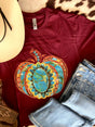 2023 Turquoise Stone Fall Pumpkin Graphic Tee (Burgundy) - Deer Creek Mercantile