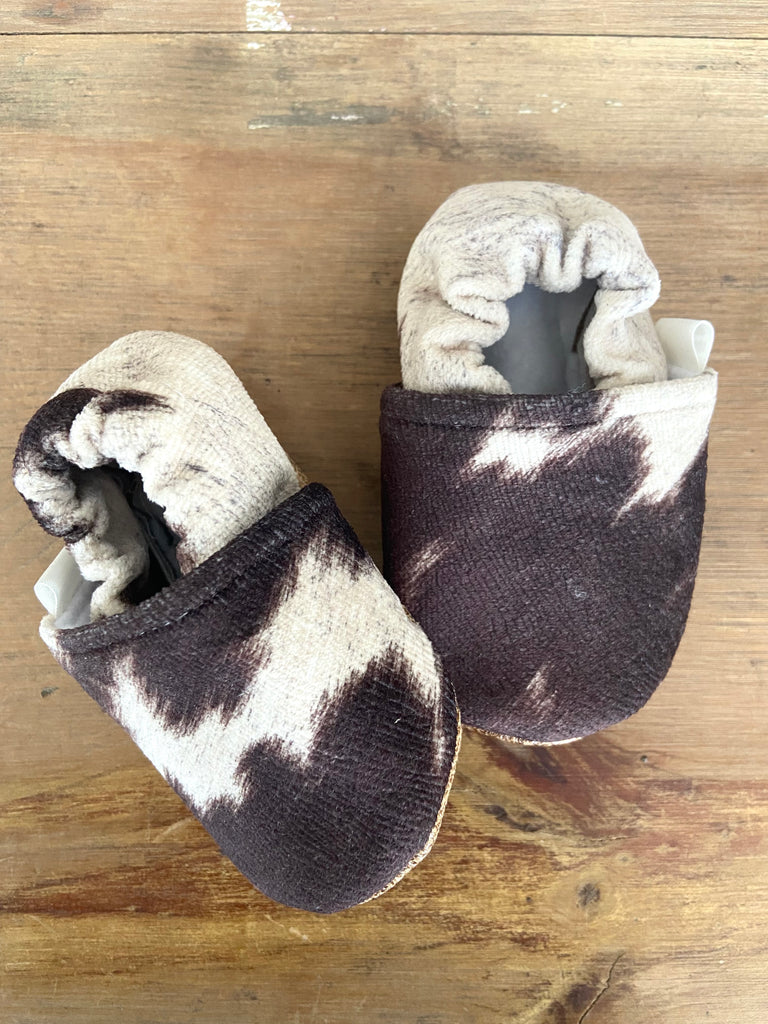 Faux Cow Hide Baby Moccasins Deer Creek Mercantile