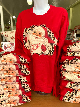 Merry Christmas - Leopard Santa Sweatshirt - Deer Creek Mercantile