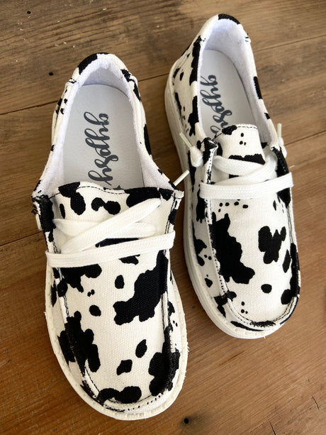 KIDS Cow Print Shoes - Deer Creek Mercantile