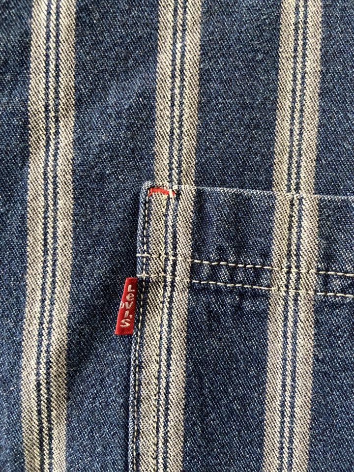 Vintage LEVI'S Blue/Gray Striped Button Down Shirt RED TAB 1990s *Size Large - Deer Creek Mercantile