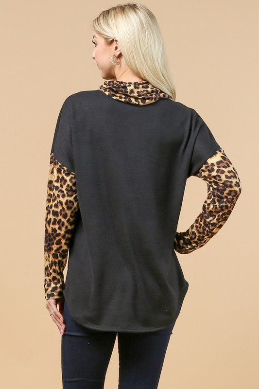 Doorbuster #21 Leopard Cowl Neck Top *Black - Deer Creek Mercantile