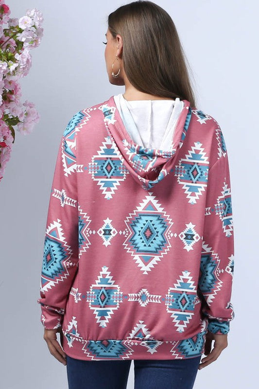 Doorbuster #6 Southwest Print Pocket Hoodie *Mauve - Deer Creek Mercantile