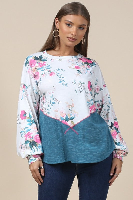 Doorbuster #15 Noelle Floral Print Top *Teal - Deer Creek Mercantile