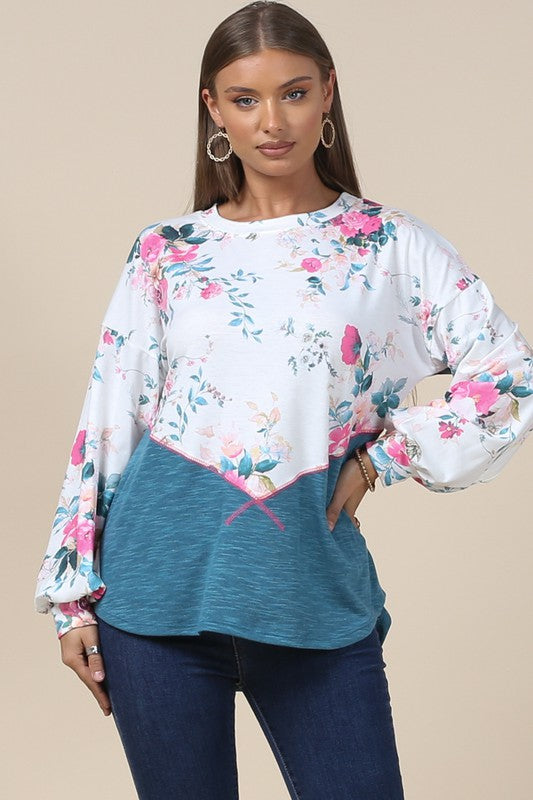 Doorbuster #15 Noelle Floral Print Top *Teal - Deer Creek Mercantile