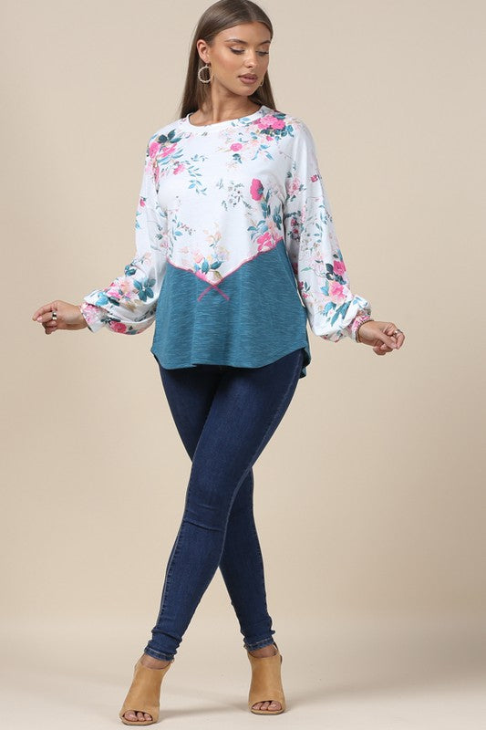 Doorbuster #15 Noelle Floral Print Top *Teal - Deer Creek Mercantile