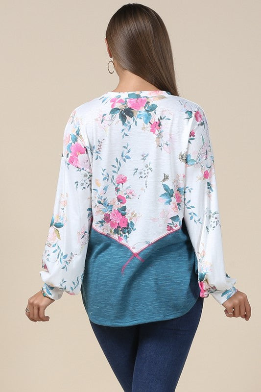 Doorbuster #15 Noelle Floral Print Top *Teal - Deer Creek Mercantile