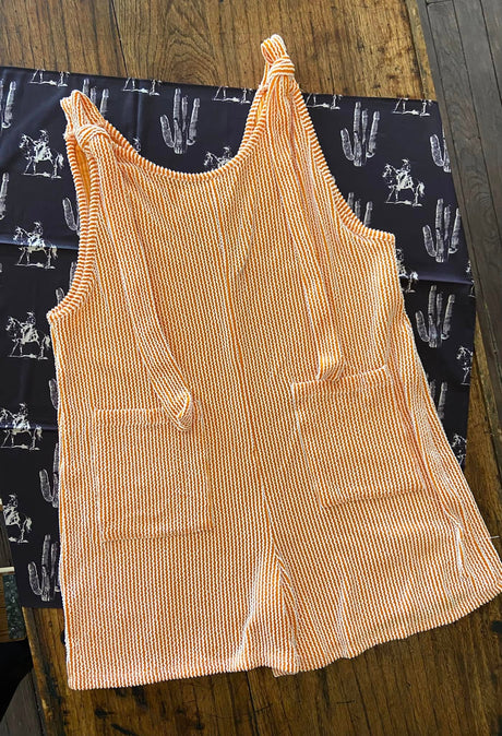 Marlene's Orange/White Ribbed Romper - Deer Creek Mercantile