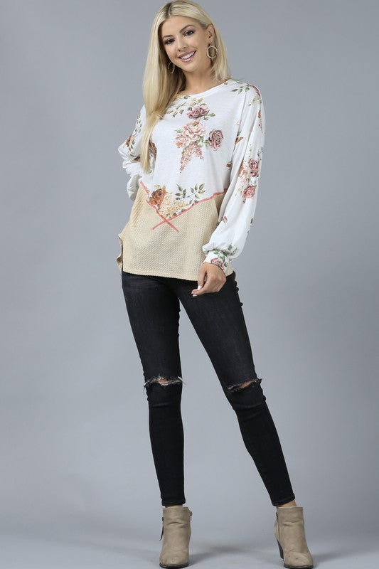 Doorbuster #16 Floral Print Top *Oatmeal - Deer Creek Mercantile