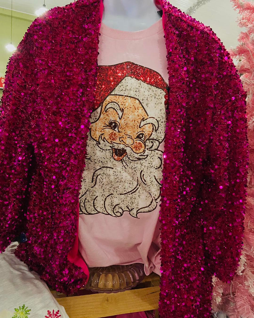 Santa Claus Long Sleeved Graphic Top (Pink) - Deer Creek Mercantile