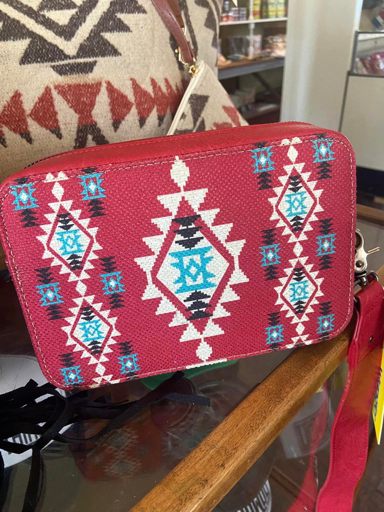 Wrangler Southwestern Printed Crossbody Purse With Wallet Compartment - Red - Deer Creek Mercantile