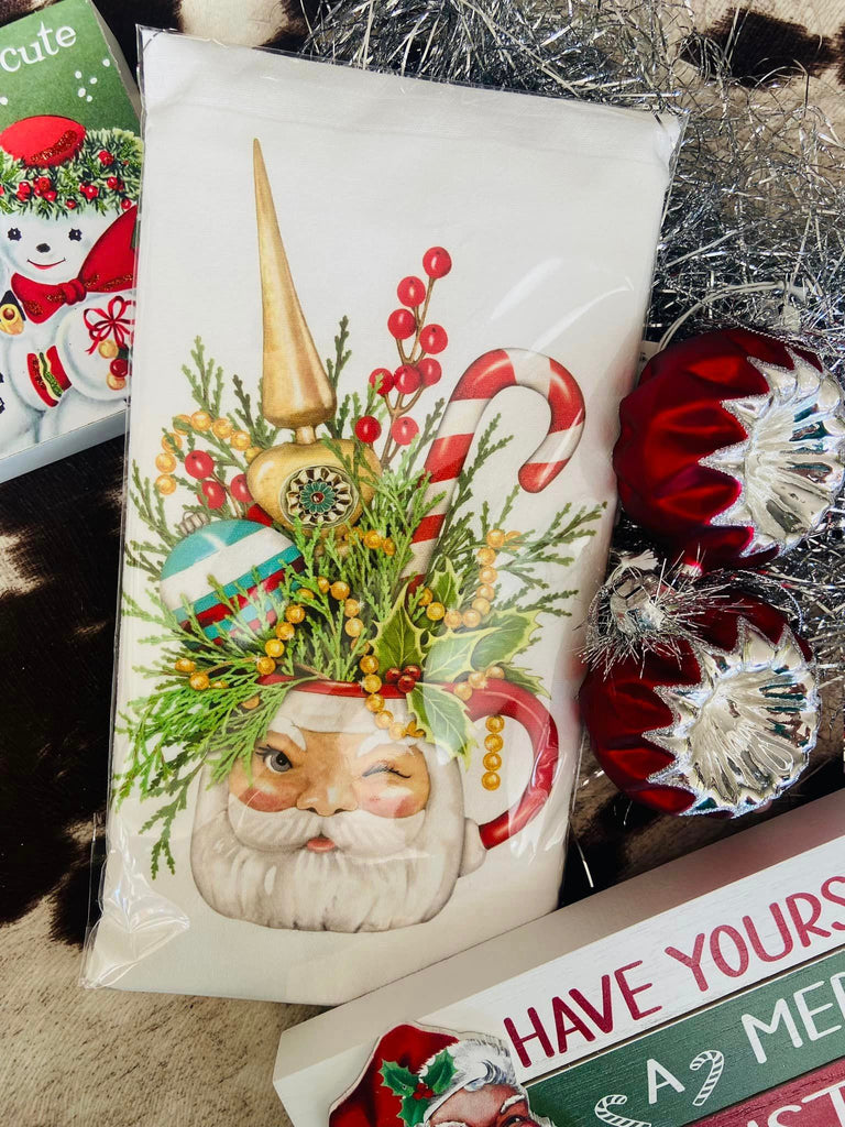 Retro Santa Mug Dish Towel - MLT - Deer Creek Mercantile