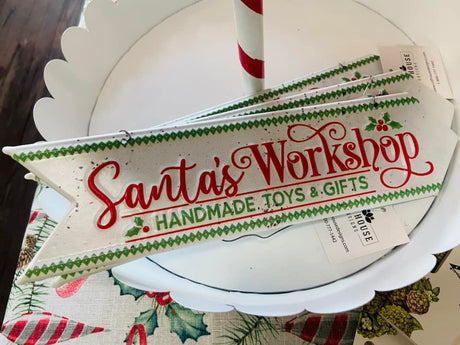 Christmas Collection Santa's Workshop Metal Hanging Sign - Deer Creek Mercantile