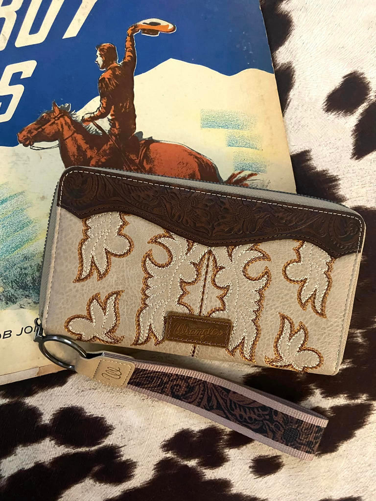 Wrangler Embroidered Wallet/Wristlet - Tan - Deer Creek Mercantile