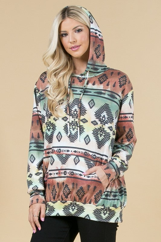 Doorbuster #5 Tie Dye Southwestern Hoodie *Rust/Hunter Green - Deer Creek Mercantile