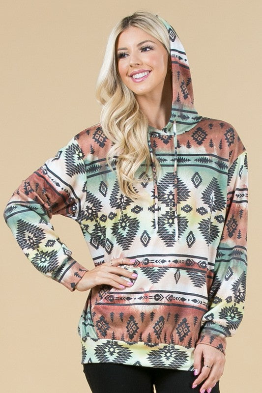 Doorbuster #5 Tie Dye Southwestern Hoodie *Rust/Hunter Green - Deer Creek Mercantile