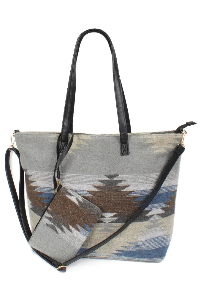 Southwestern Print Tote Bag (Blue/Gray) - Deer Creek Mercantile