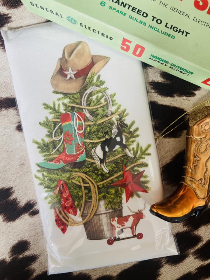 Cowboy Christmas Tree Dish Towel - MLT - Deer Creek Mercantile