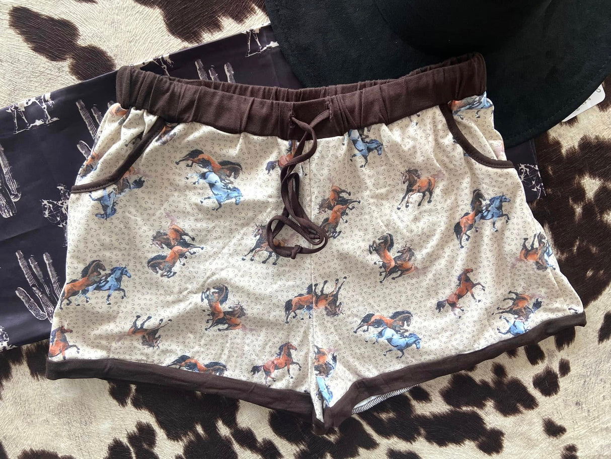 Wild Horses Western Cowboy Print Shorts - Deer Creek Mercantile