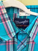Vintage Wrangler Turquoise Plaid Shirt Size 171/2 -37 - Deer Creek Mercantile