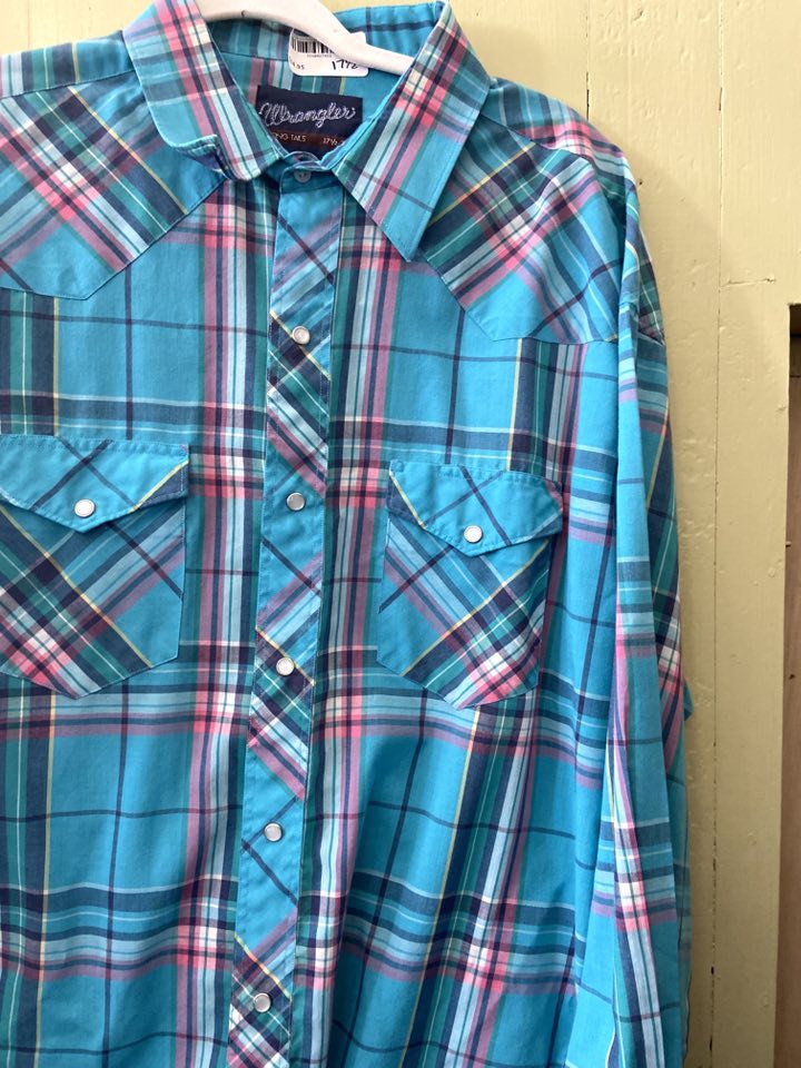 Vintage Wrangler Turquoise Plaid Shirt Size 171/2 -37 - Deer Creek Mercantile
