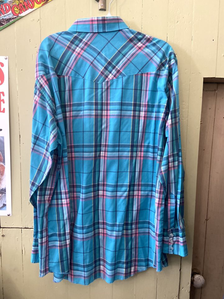 Vintage Wrangler Turquoise Plaid Shirt Size 171/2 -37 - Deer Creek Mercantile