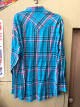Vintage Wrangler Turquoise Plaid Shirt Size 171/2 -37 - Deer Creek Mercantile