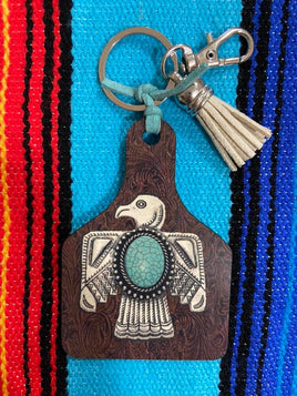 Tooled Print Thunderbird Cattle Tag Keychain - Deer Creek Mercantile