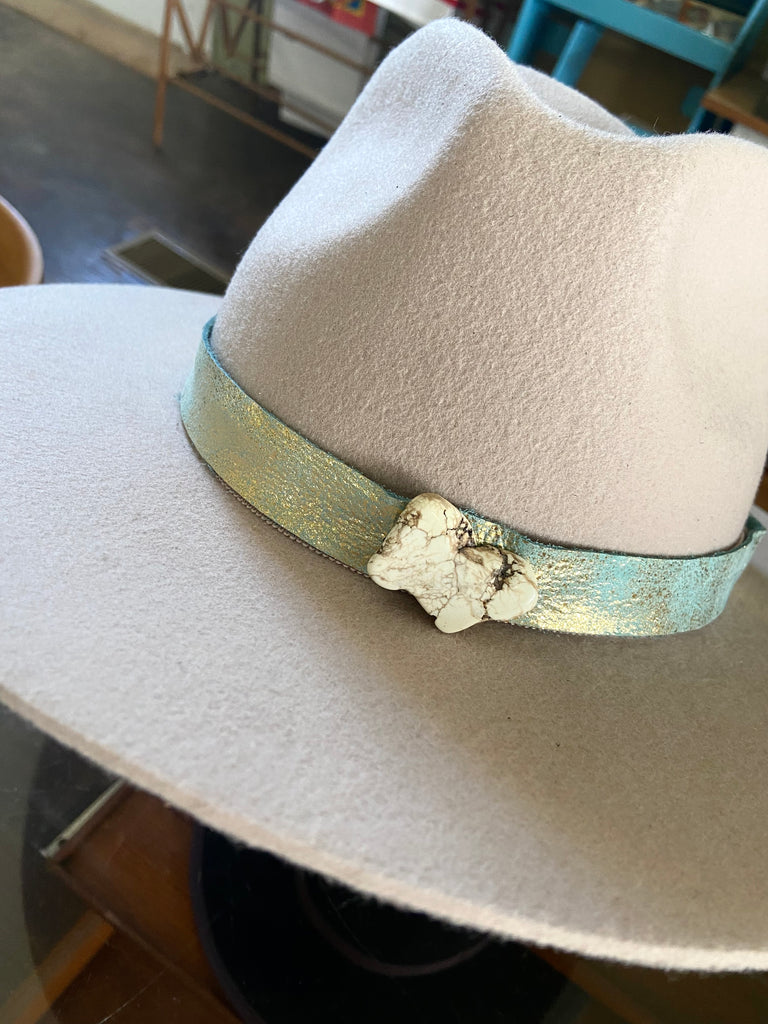 Turquoise Metallic Leather Hat Band W/ Stone - Deer Creek Mercantile