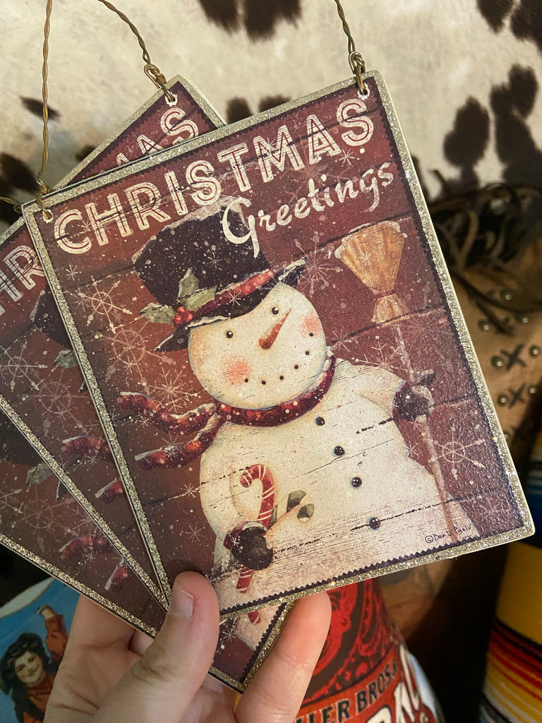 Christmas Greetings Snowman Ornament - Deer Creek Mercantile