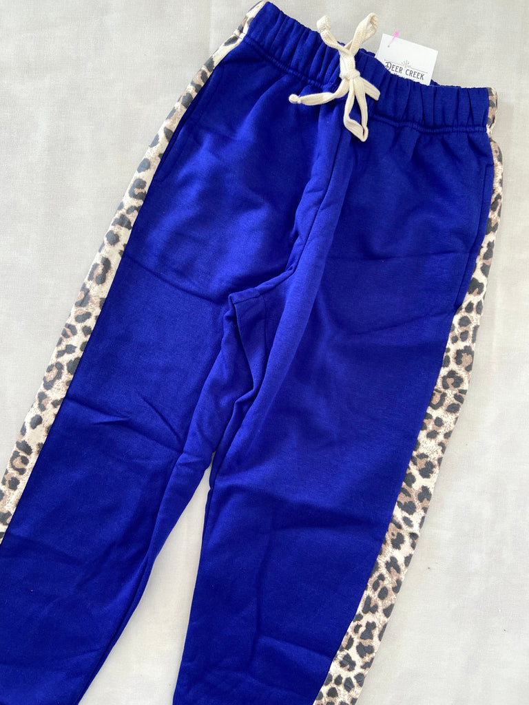 Lounge Day Leopard Jogger Pants (Bright Blue) - Deer Creek Mercantile