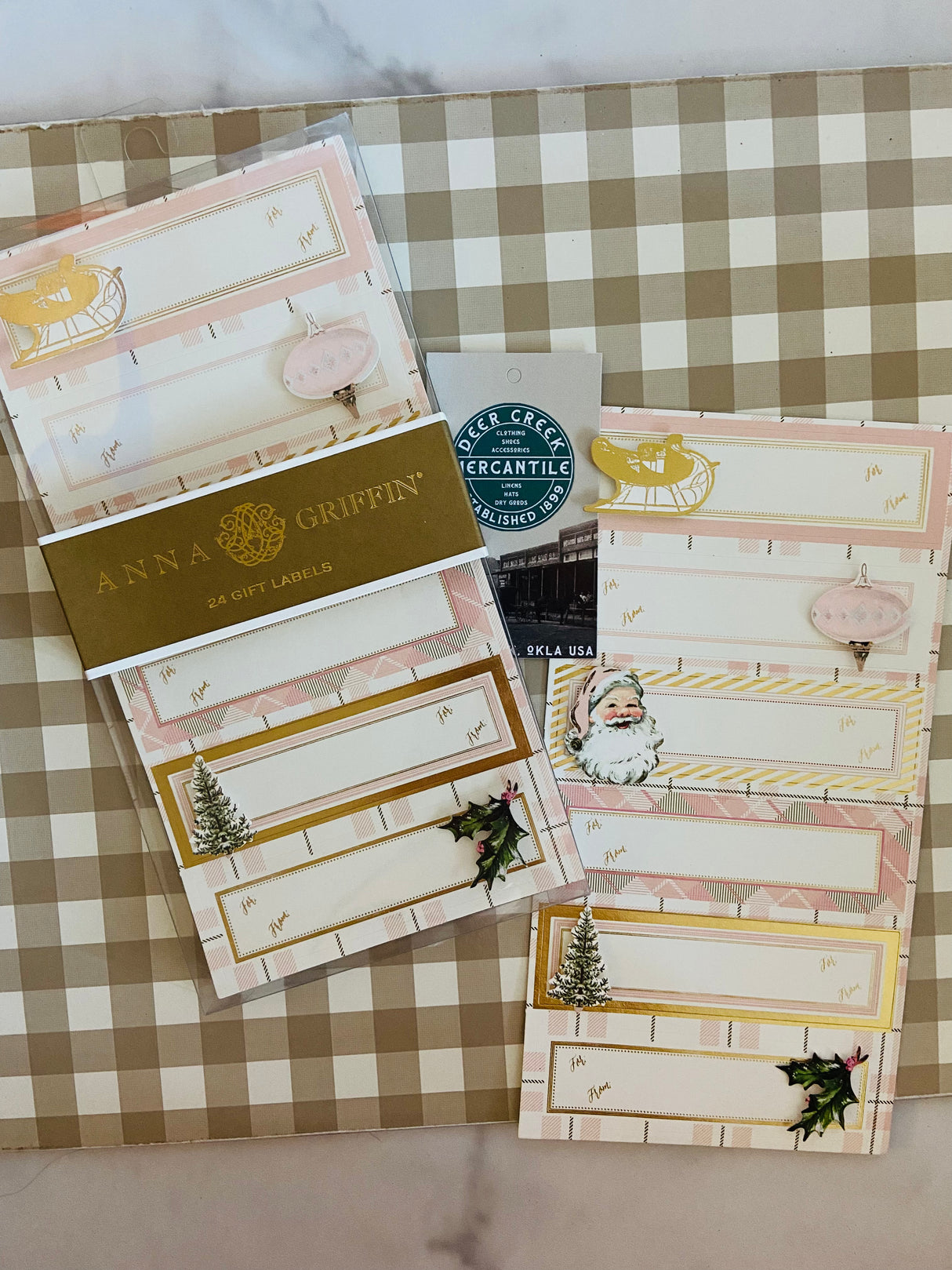 Christmas Gift Tag | Pink & Gold Santa - Deer Creek Mercantile