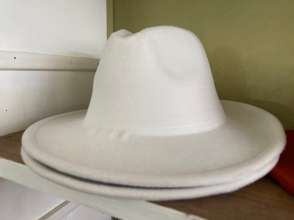 Lorettas Retro Flat Fedora Hat (White) - Deer Creek Mercantile