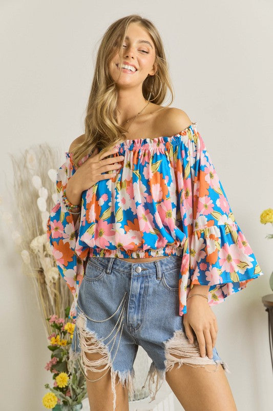 Off Shoulder Bell Sleeve Floral Top - Deer Creek Mercantile