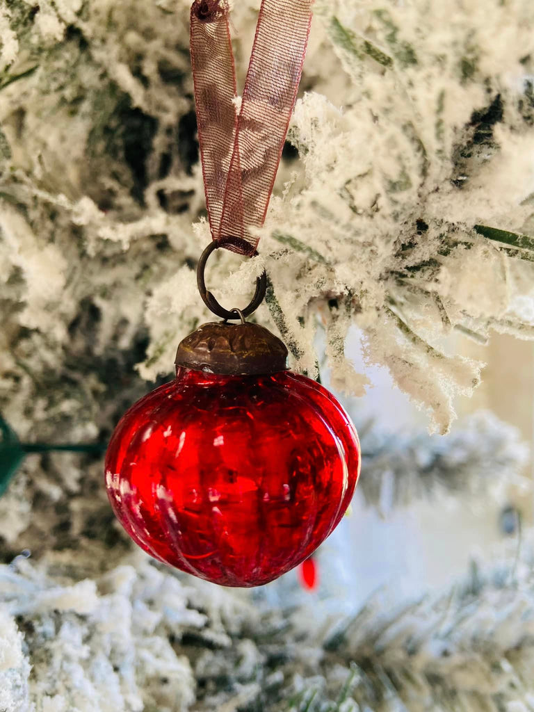 Small Red 1" Crackle Glass Lantern Ornament - Deer Creek Mercantile