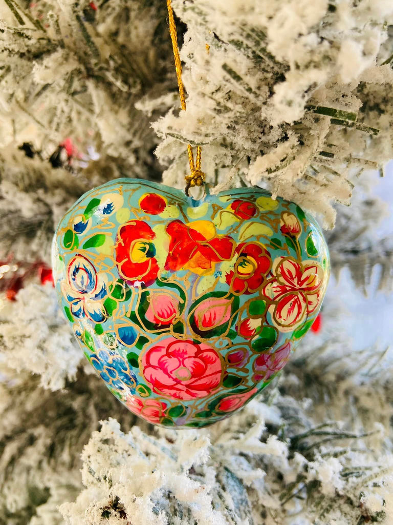 Heart Turquoise Floral Ornament - Deer Creek Mercantile